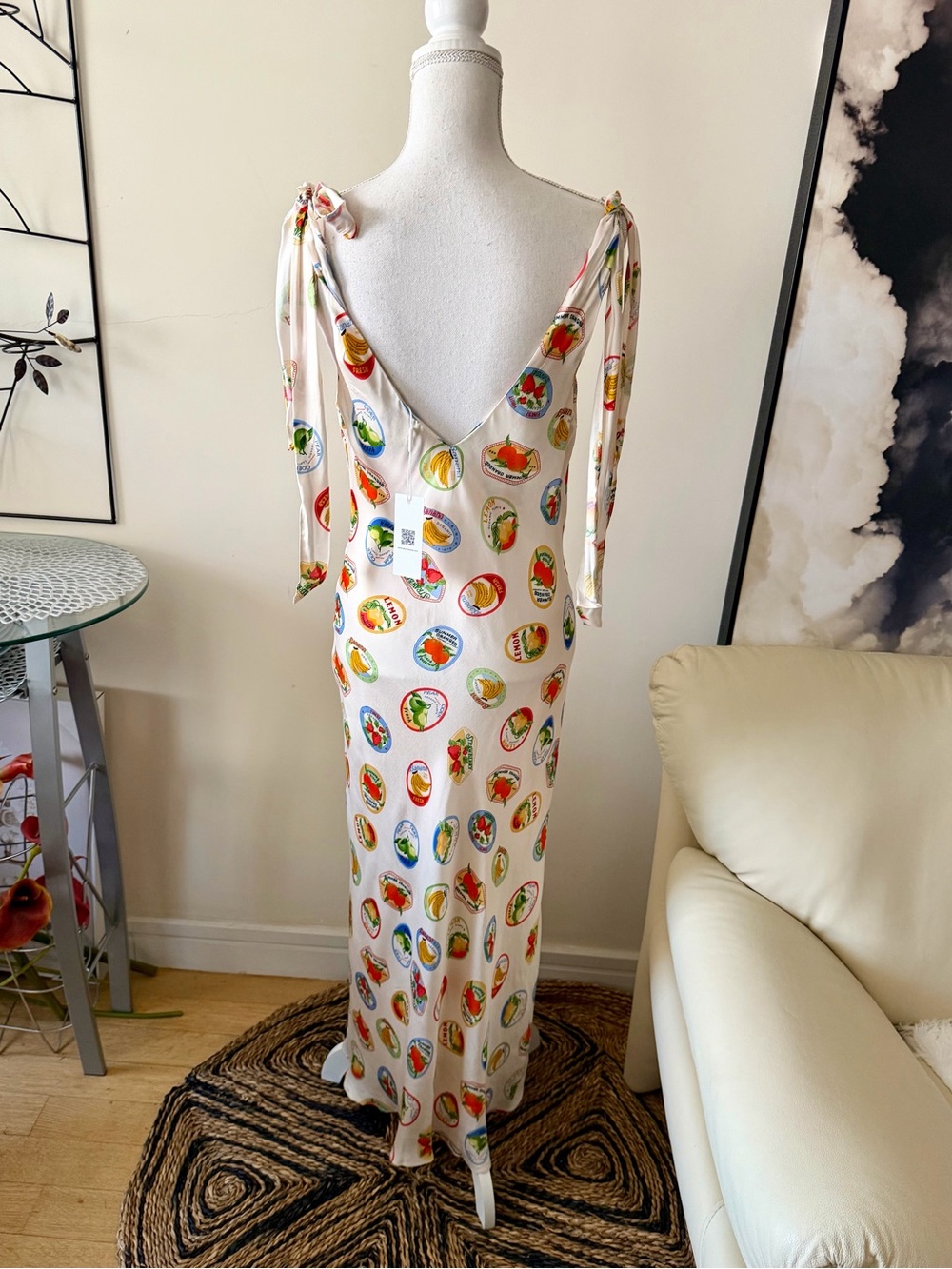ASTR the Label Allexina Satin Midi Dress Ivory & Fruit Cocktail Size Medium NWT - Picture 15 of 16